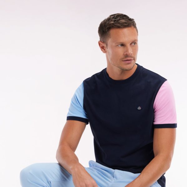 T-shirt Colorblock Brodé En Coton Marine Coupe Droite Eden Park