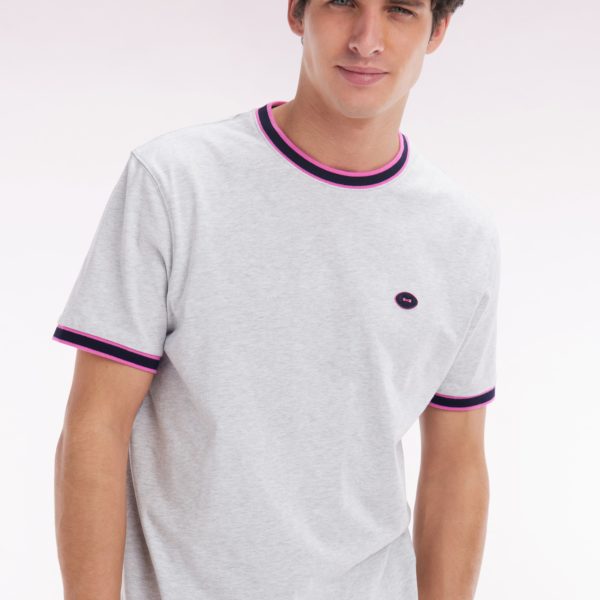 T-shirt En Coton Gris À Bords-côtes Roses Coupe Décontractée Eden Park