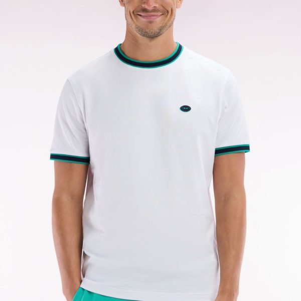 T-shirt En Coton Blanc À Bords-côtes Verts Coupe Décontractée Eden Park