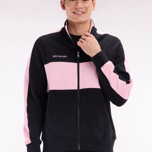 Sweatshirt New Zealand En Molleton Coton Noir Et Rose Coupe Décontractée Eden Park