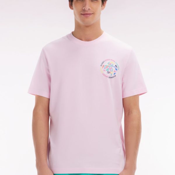 T-shirt En Coton Rose Sérigraphie Multicolore Coupe Décontractée Eden Park
