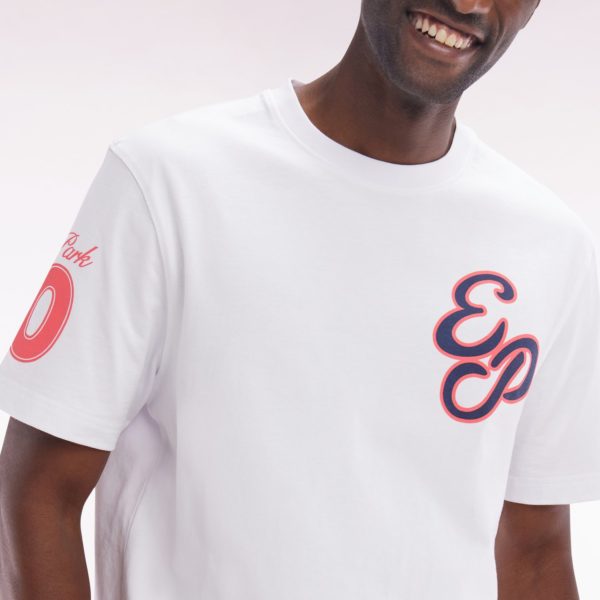 T-shirt Ep En Coton Blanc Broderies Corail Coupe Décontractée Eden Park