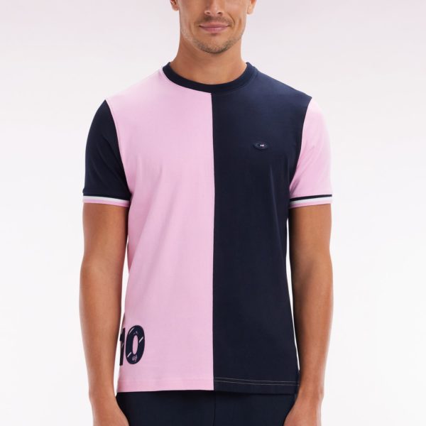 T-shirt Bicolore Xv De France En Coton Rose Coupe Droite Eden Park