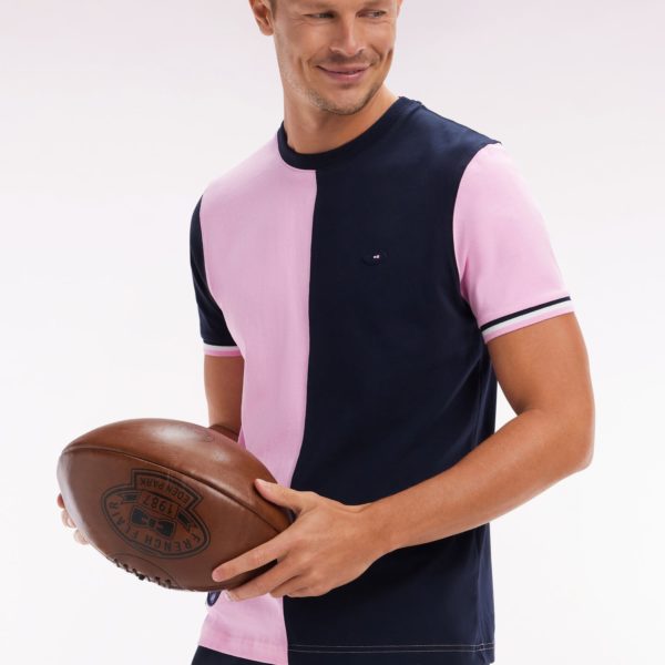 T-shirt Bicolore Xv De France En Coton Rose Coupe Droite Eden Park