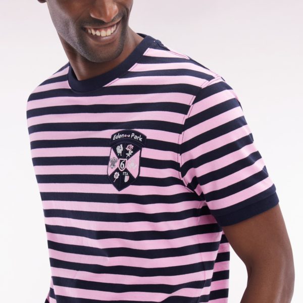 T-shirt Tournoi Des 6 Nations En Coton Rayé Marine Et Rose Coupe Droite Eden Park