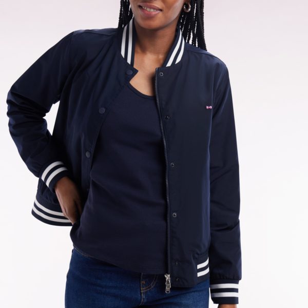 Blouson Teddy Zippé Marine À Bords-côtes Rayés Eden Park