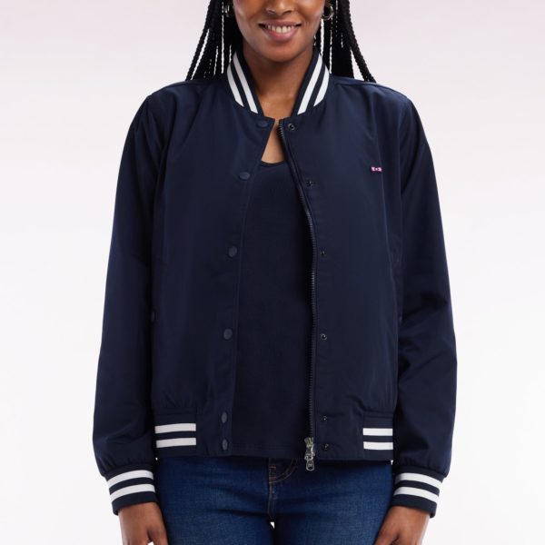 Blouson Teddy Zippé Marine À Bords-côtes Rayés Eden Park
