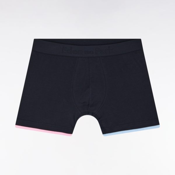 Boxer En Jersey De Coton Stretch Uni Marine À Bordures Rayées Eden Park