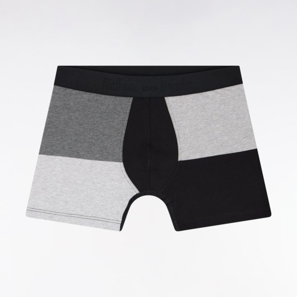 Boxer Coupé-cousu En Jersey De Coton Stretch Noir Et Gris Eden Park
