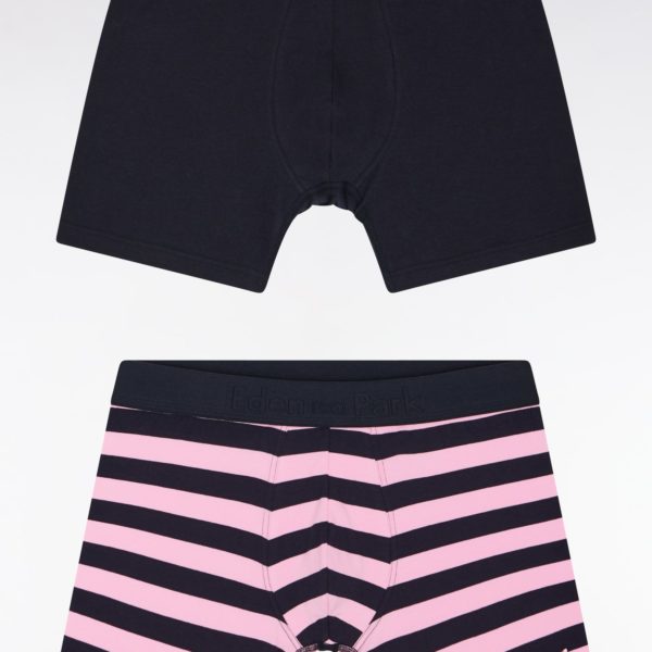 Lot De Deux Boxers Unis Et Cerclés En Jersey De Coton Stretch Marine Et Rose Eden Park