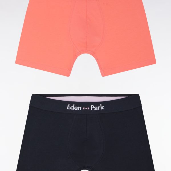 Lot De Deux Boxers En Jersey De Coton Stretch Marine Et Corail Eden Park