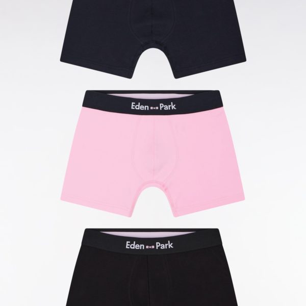 Lot De Trois Boxers En Jersey De Coton Unis Noir, Marine Et Rose Eden Park