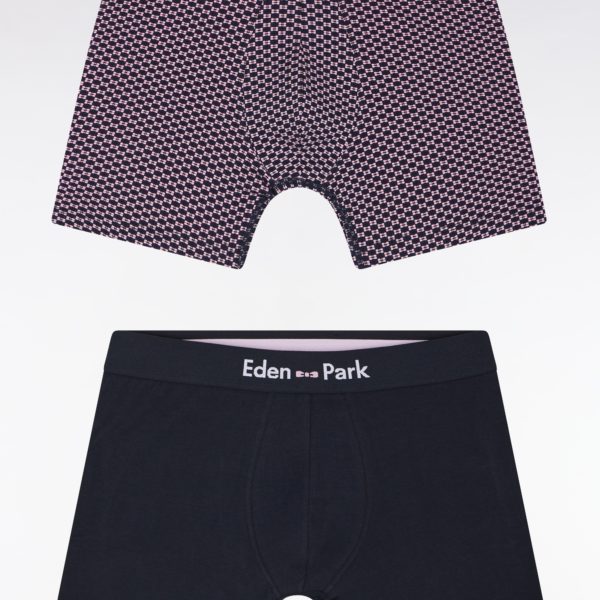 Lot De Deux Boxers En Jersey De Coton Stretch Uni Et Rose Imprimé Eden Park