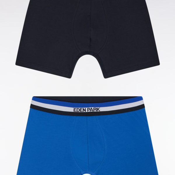 Lot De Deux Boxers En Jersey De Coton Stretch Unis À Ceinture Élastique Tricolore Marine Et Bleu Eden Park