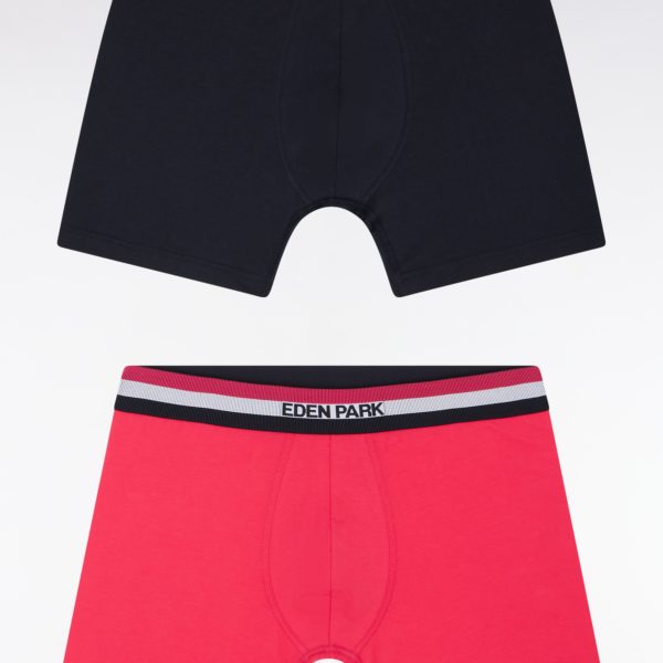 Lot De Deux Boxers En Jersey De Coton Stretch Unis À Ceinture Élastique Tricolore Marine Et Fuchsia Eden Park