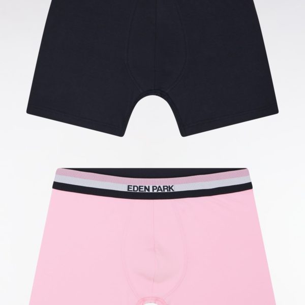 Lot De Deux Boxers En Jersey De Coton Stretch Unis À Ceinture Élastique Tricolore Marine Et Rose Eden Park
