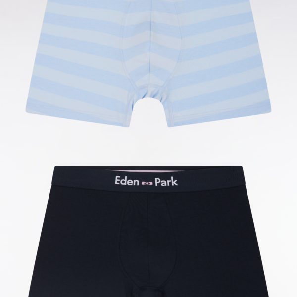Lot De Deux Boxers En Jersey De Coton Stretch Marine Et Cerclé Ciel Eden Park