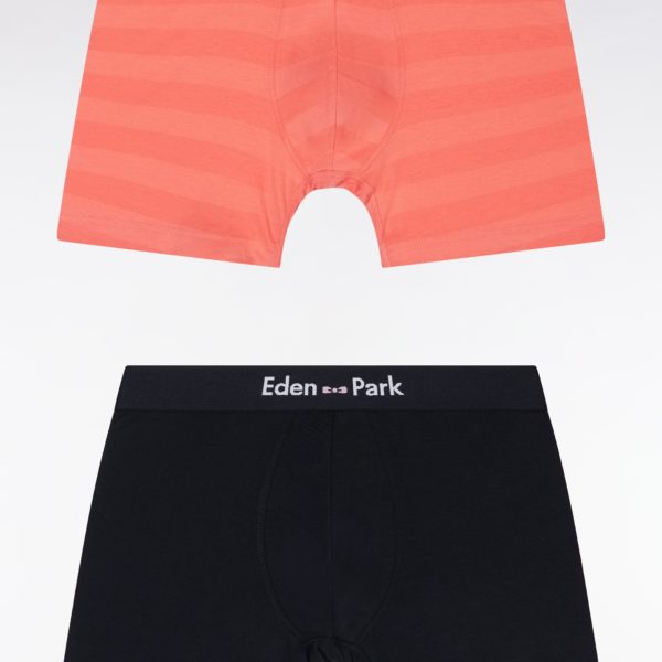 Lot De Deux Boxers En Jersey De Coton Stretch Marine Et Cerclé Corail Eden Park