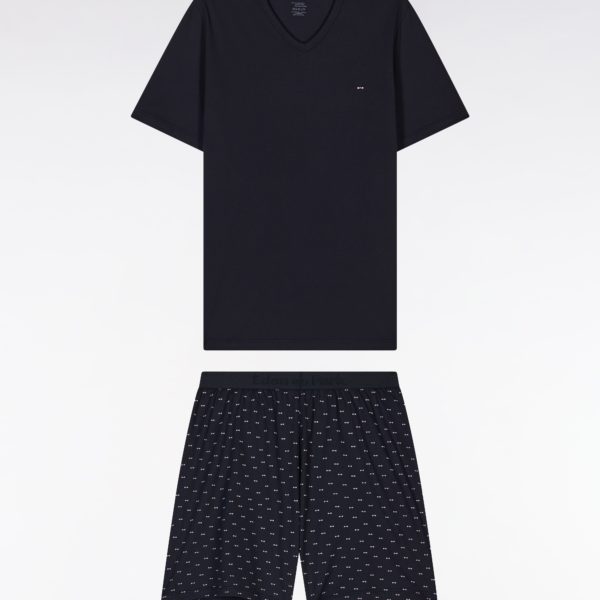 Pyjama Court En Jersey De Coton Marine Short À Micromotifs Eden Park