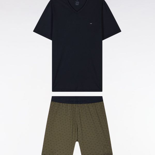 Pyjama Court En Jersey De Coton Kaki Short À Micromotifs Eden Park