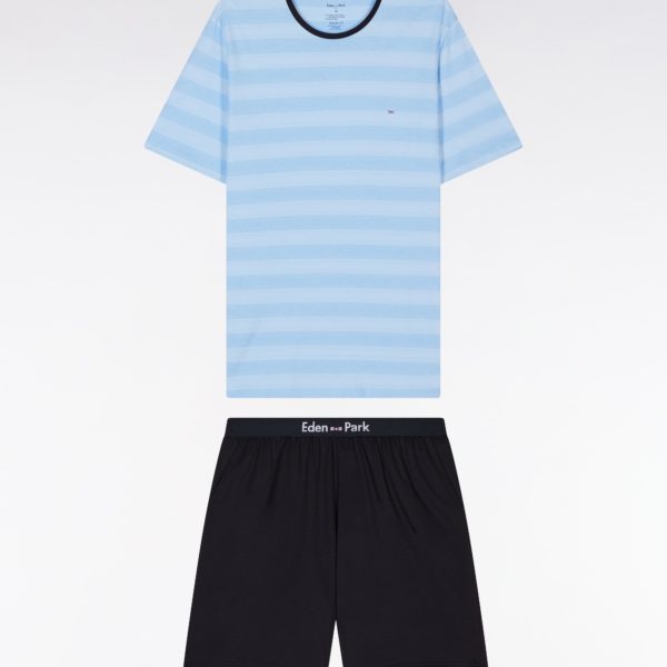 Pyjama Court En Jersey De Coton T-shirt Cerclé Ciel Short Marine Eden Park