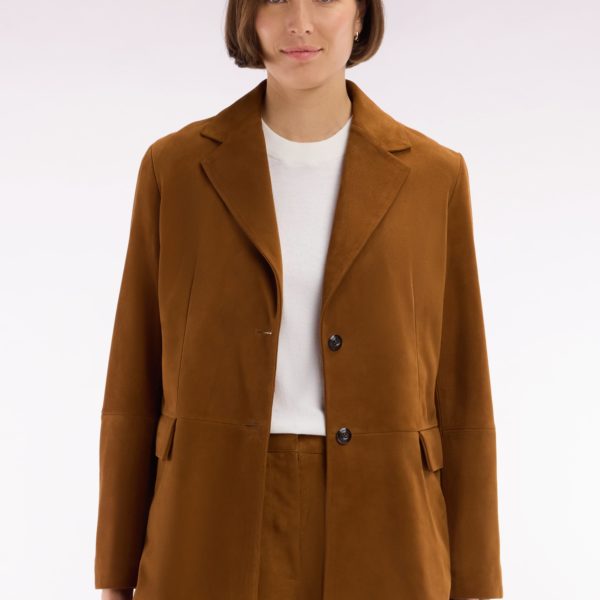 Veste Blazer En Cuir Suédé Marron Eden Park
