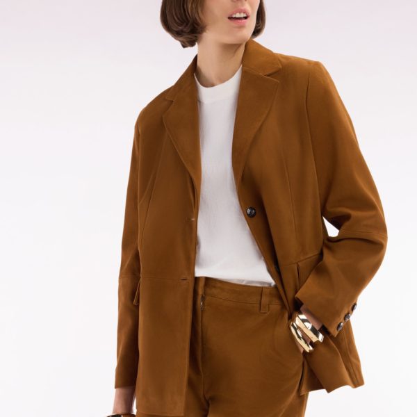 Short En Cuir Suédé Marron Coupe Droite Eden Park