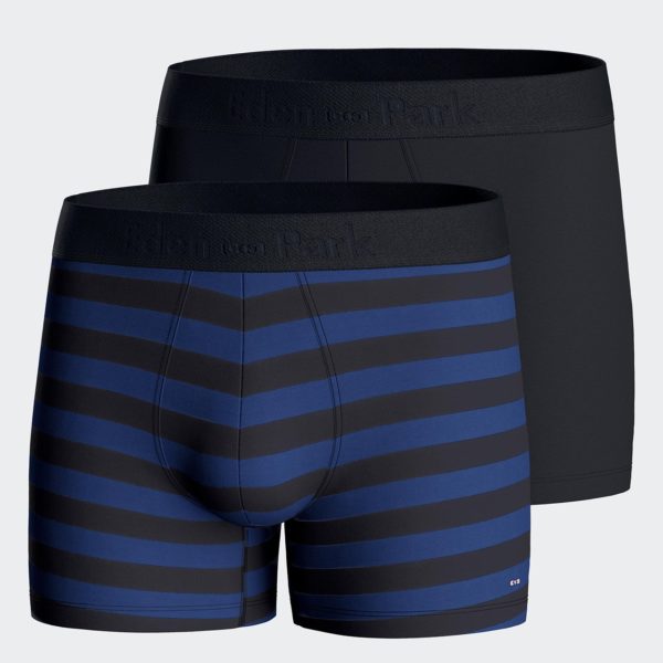 Lot De Deux Boxers Unis Et Cerclés En Jersey De Coton Stretch Marine Eden Park
