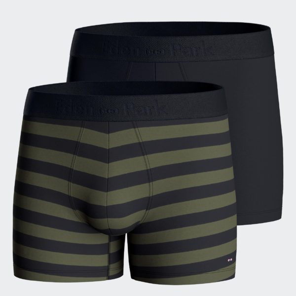 Lot De Deux Boxers Unis Et Cerclés En Jersey De Coton Stretch Marine Et Kaki Eden Park