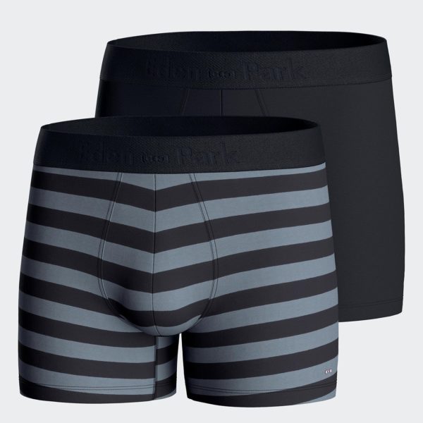 Lot De Deux Boxers Unis Et Cerclés En Jersey De Coton Stretch Marine Et Gris Eden Park