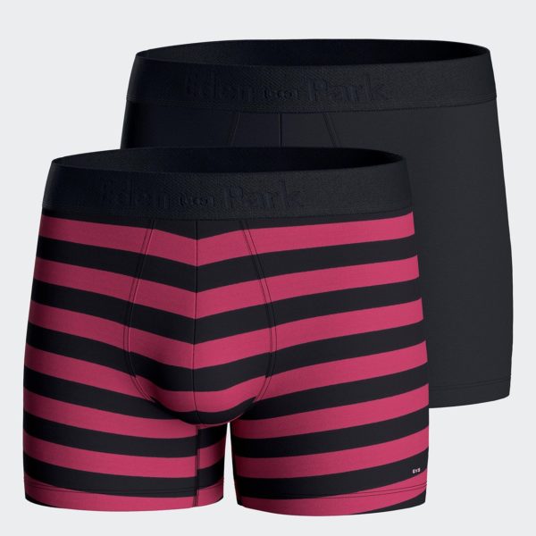Lot De Deux Boxers Unis Et Cerclés En Jersey De Coton Stretch Marine Et Fuchsia Eden Park