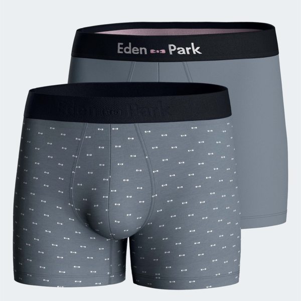 Lot De Deux Boxers Unis Et Imprimés En Jersey De Coton Stretch Bleu Gris Eden Park