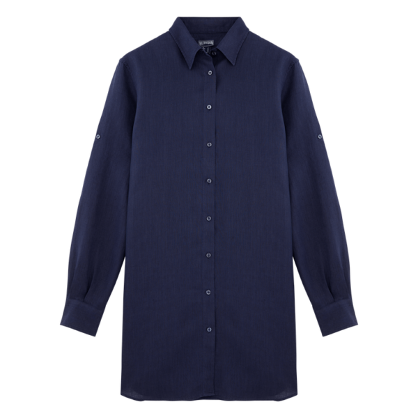 Vilebrequin Women Linen Shirt Dress Solid – Fragance – Blue – Size XXL