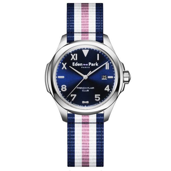 Montre À Quartz Fond Bleu Bracelet Nato Tricolore Eden Park