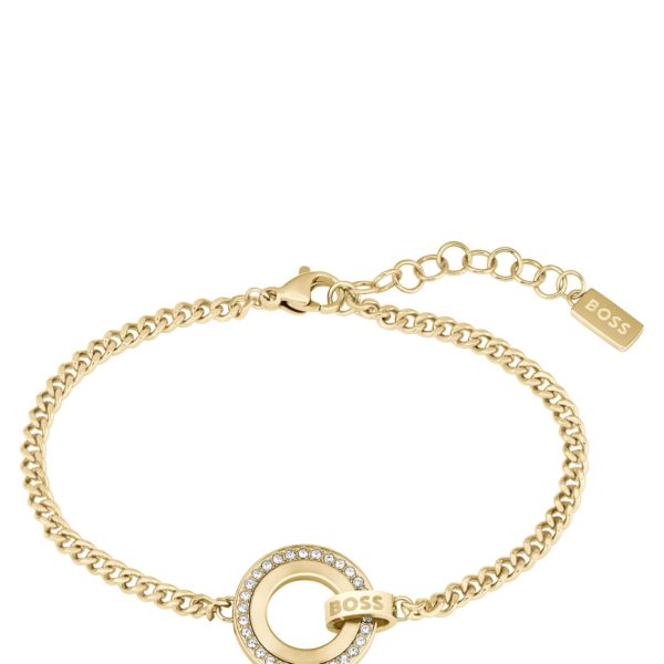 Bracelet chaîne doré avec anneau serti de strass – Hugo Boss