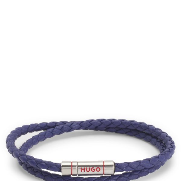 Bracelet double tour en cuir tressé avec fermeture logotée – Hugo Boss