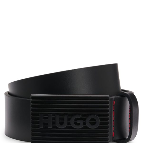Ceinture en cuir italien avec boucle plate logotée noir mat – Hugo Boss