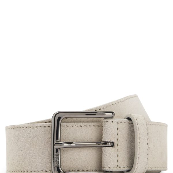 Ceinture en cuir suédé avec boucle argentée à logo gravé – Hugo Boss