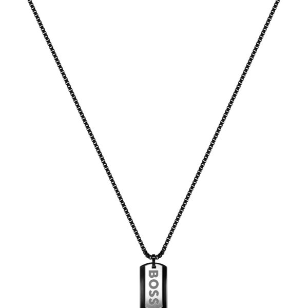 Collier en acier noir avec pendentif à double étiquette logotée – Hugo Boss