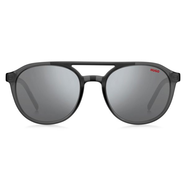 Lunettes de soleil à double pont en acétate gris avec branches à motif – Hugo Boss