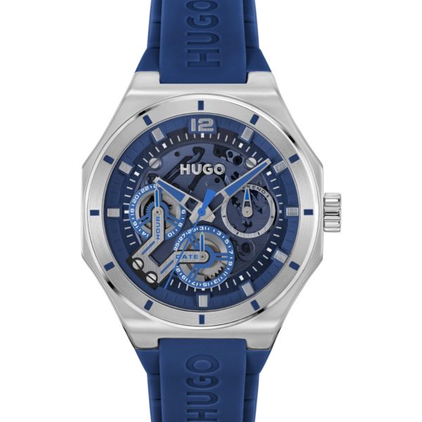 Montre à cadran squelette et bracelet en silicone bleu – Hugo Boss