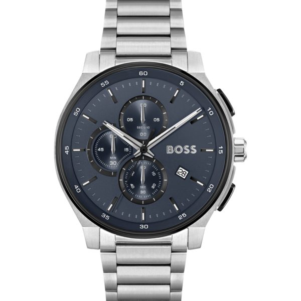 Montre chronographe en acier inoxydable à cadran bleu mat – Hugo Boss
