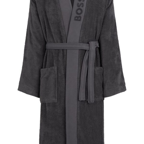 Peignoir en coton à longues fibres avec revers à logo – Hugo Boss