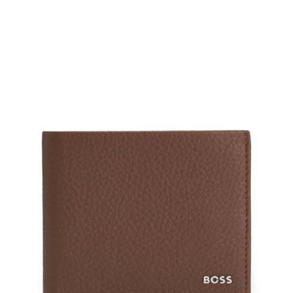 Portefeuille à deux volets en cuir grainé avec logo lisse – Hugo Boss