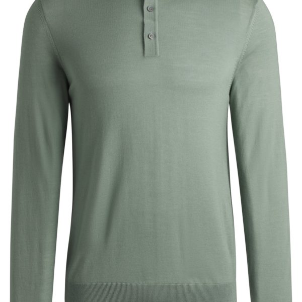 Pull en laine vierge italienne avec manches longues et col polo – Hugo Boss