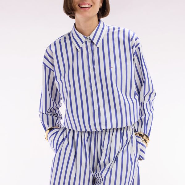 Chemise En Coton Blanche À Rayures Bleues Coupe Oversized Eden Park