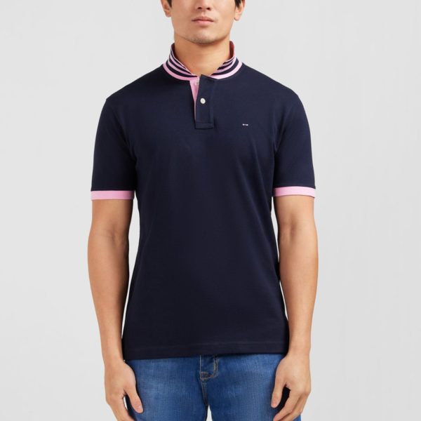 Polo Bleu Marine En Coton Pima Avec Détails Contrastés Eden Park