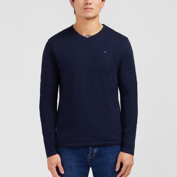 T-shirt Bleu Marine Col V À Manches Longues Eden Park