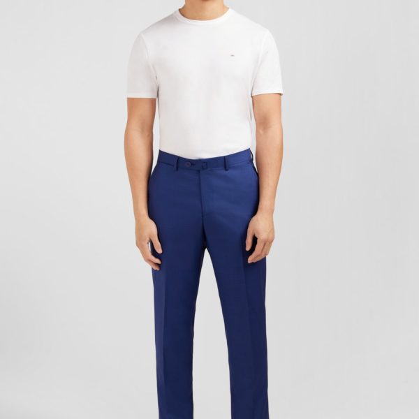 Pantalon Regular Bleu En Laine À Plis Cassés Eden Park