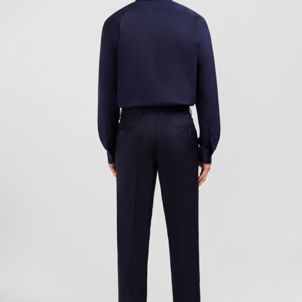 Pantalon Regular Bleu Foncé En Laine À Plis Cassés Eden Park